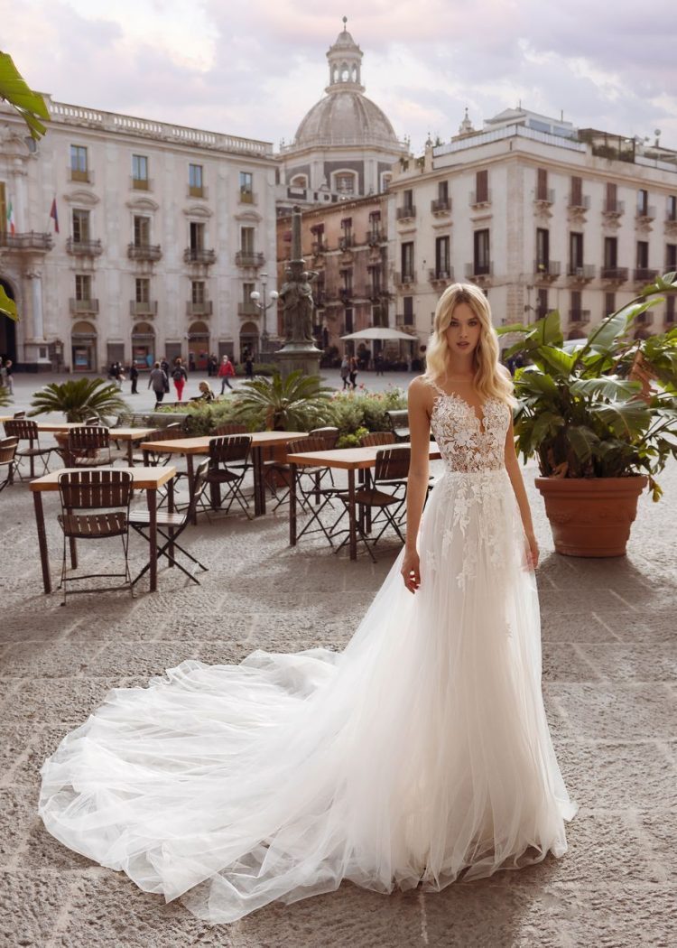 Wedding dresses that are waiting in line